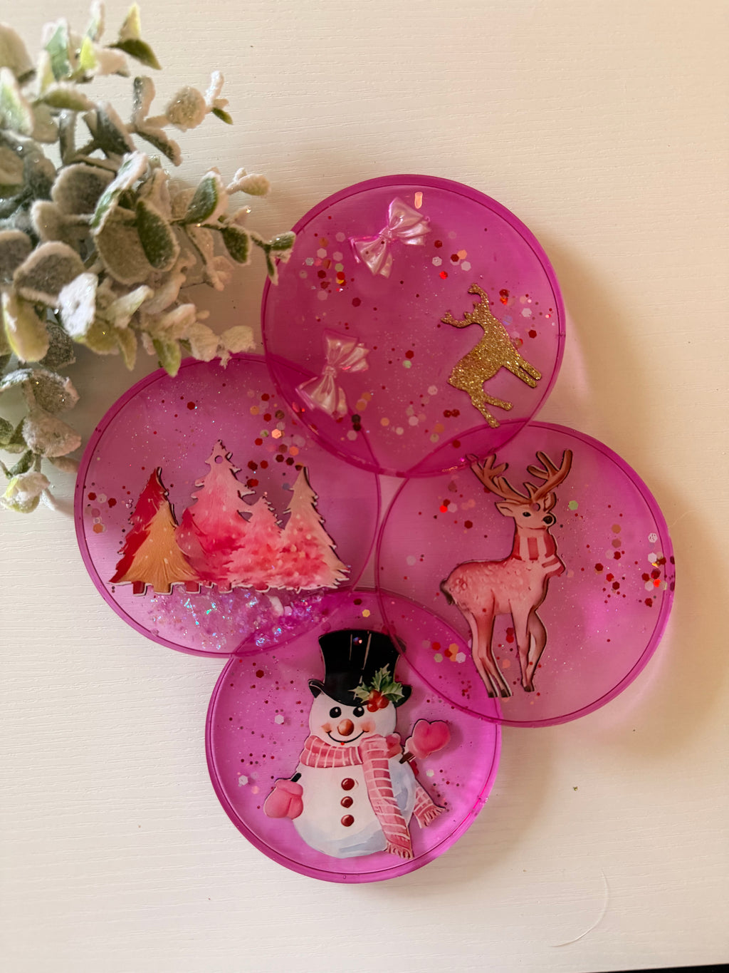 Pink Snowman Coasters