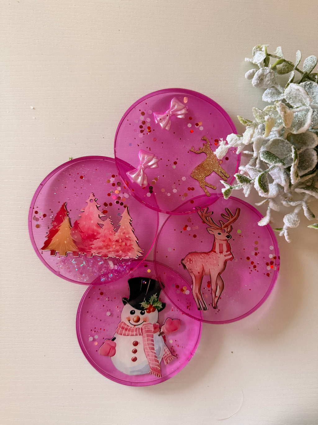 Pink Snowman Coasters