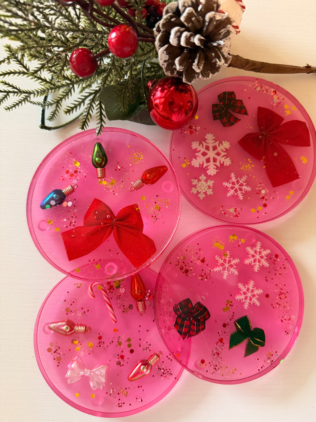 Pink Holiday Coasters