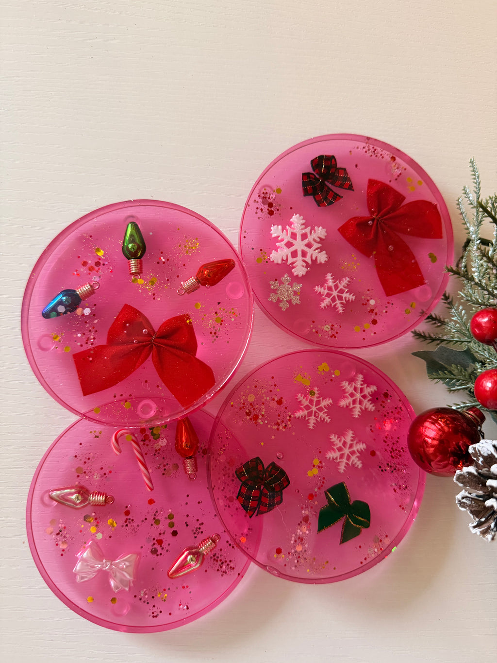 Pink Holiday Coasters