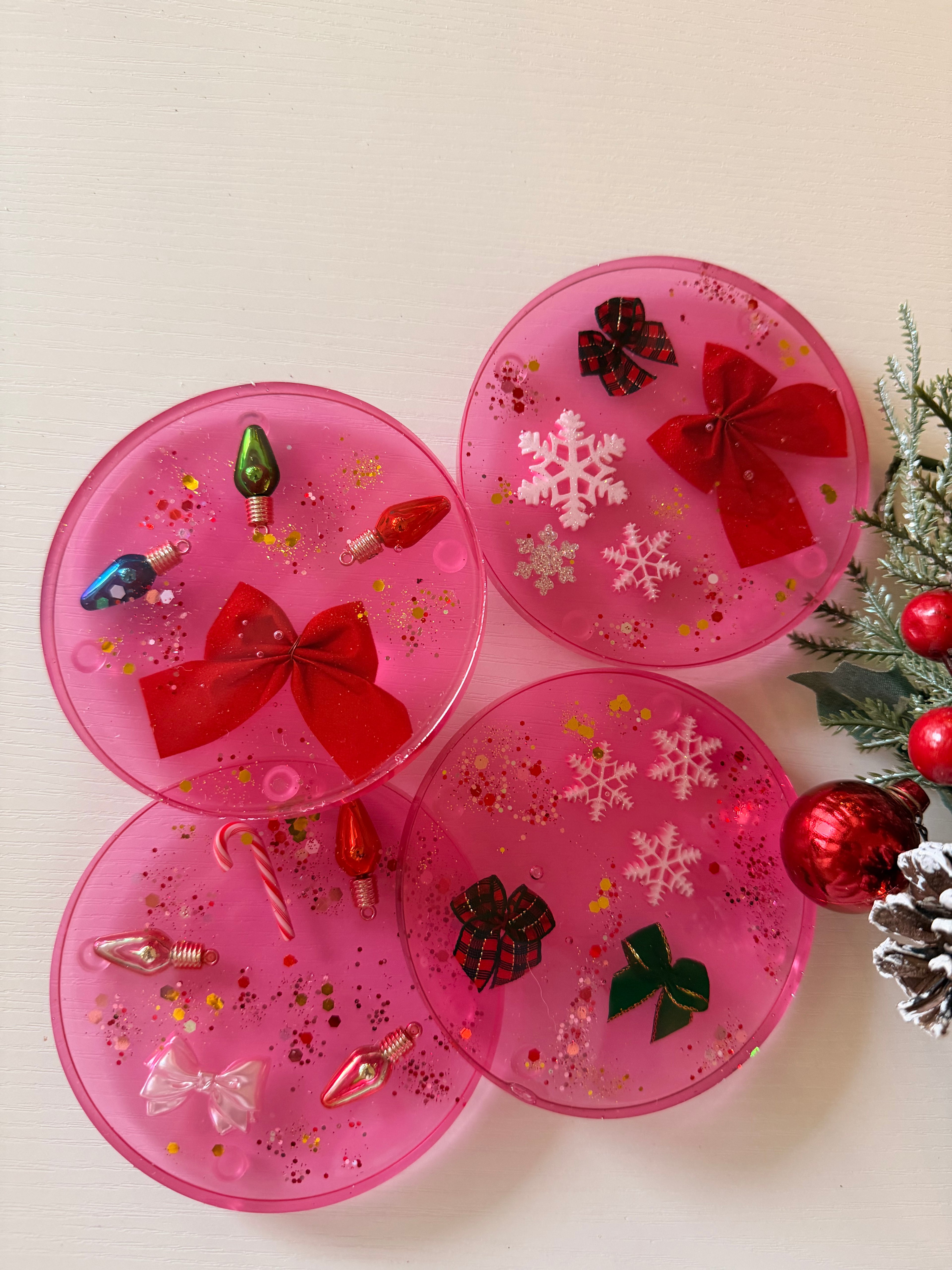 Pink Holiday Coasters