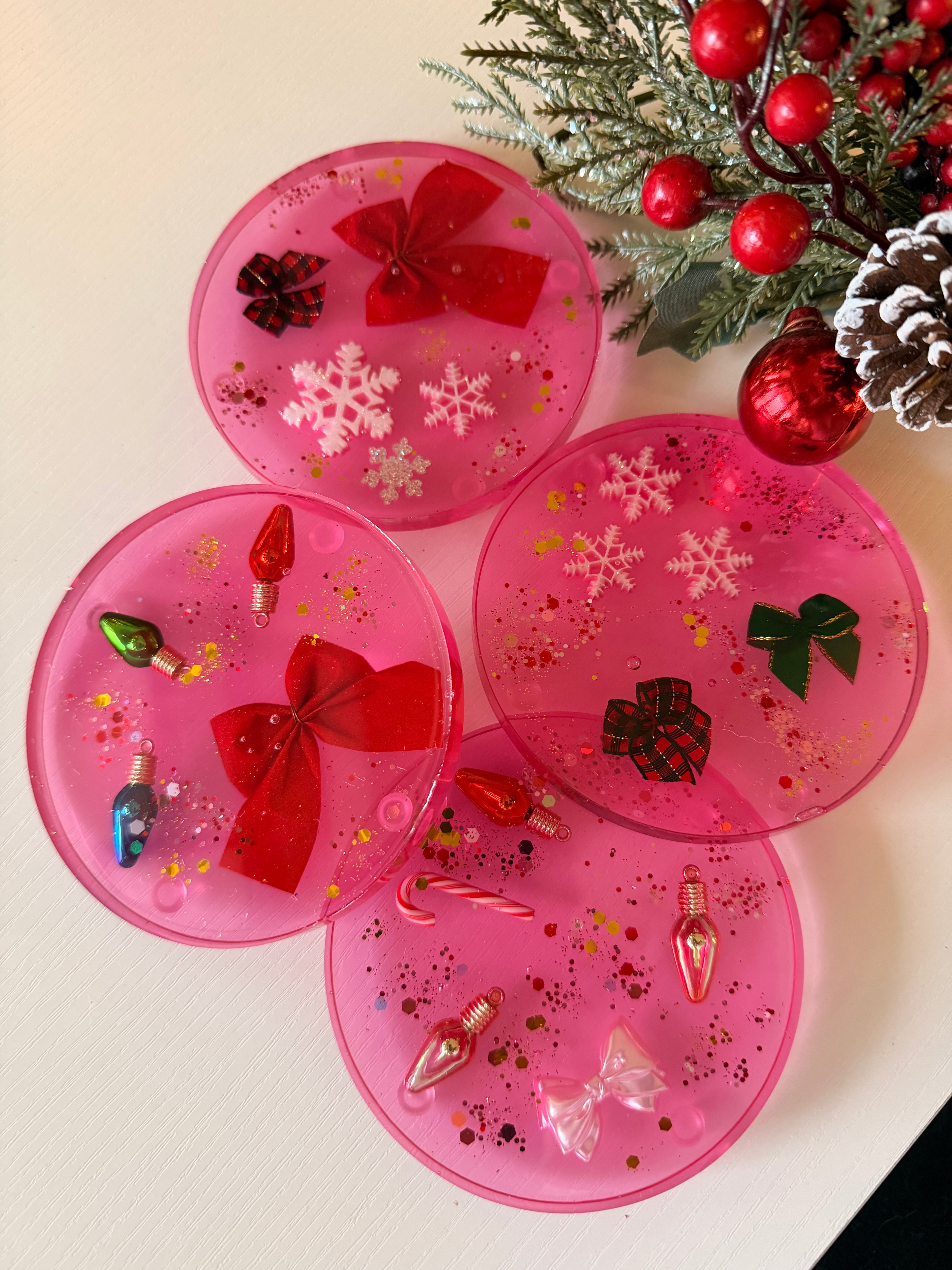 Pink Holiday Coasters