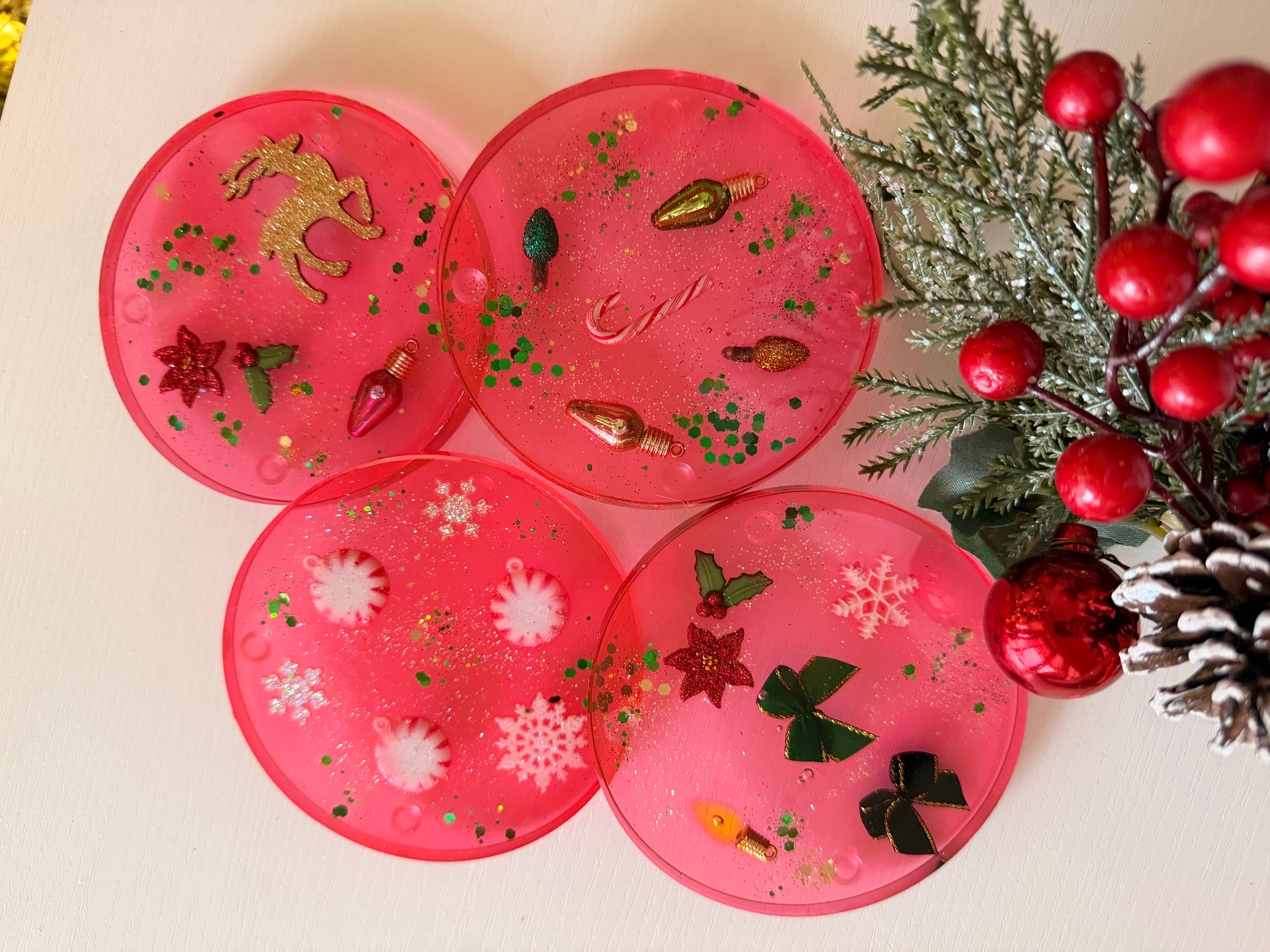 Red Holiday Coasters