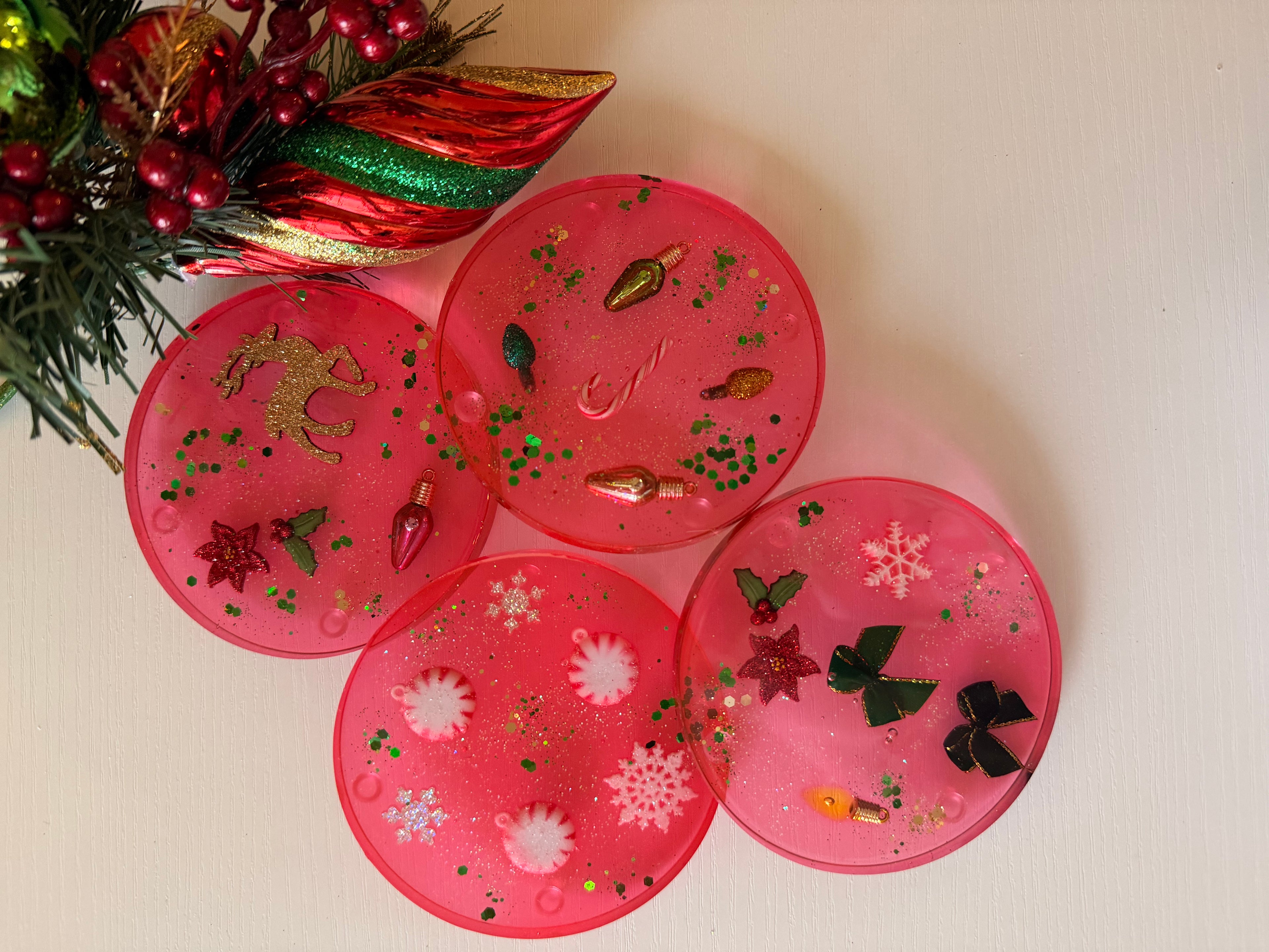 Red Holiday Coasters