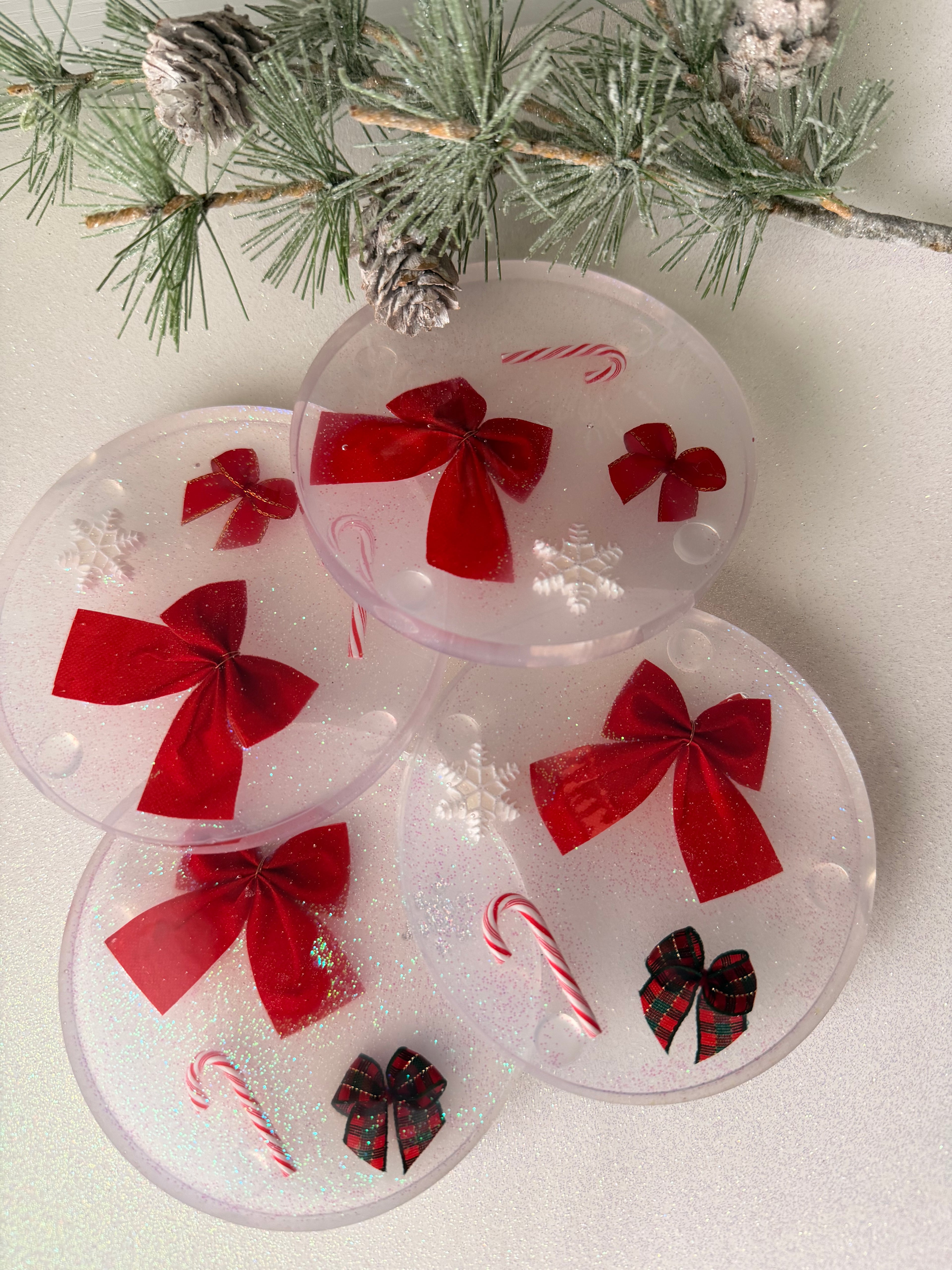Red Bow Holiday Coasters