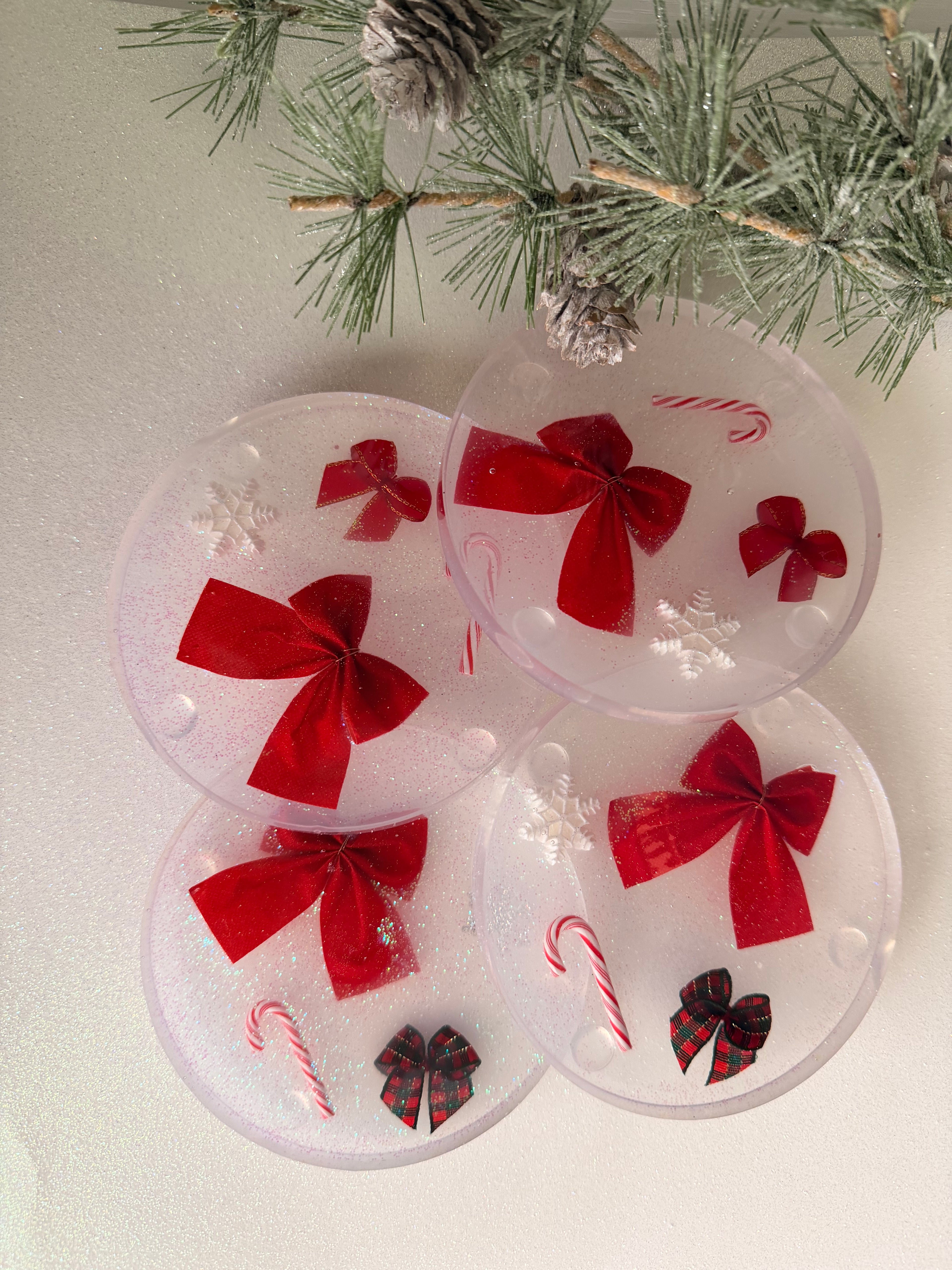 Red Bow Holiday Coasters