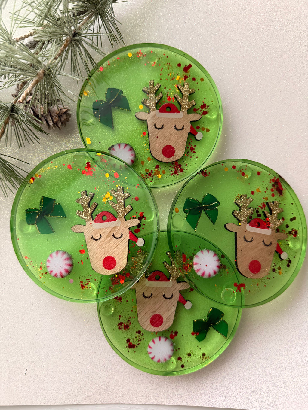 Reindeer & Green Bow Coasters