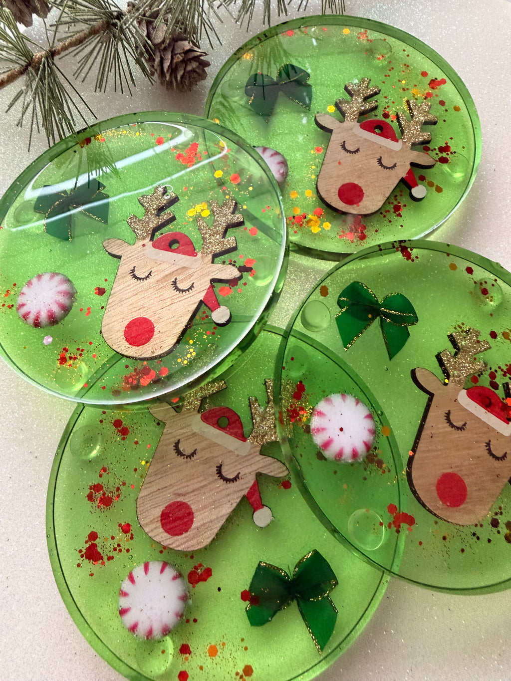 Reindeer & Green Bow Coasters