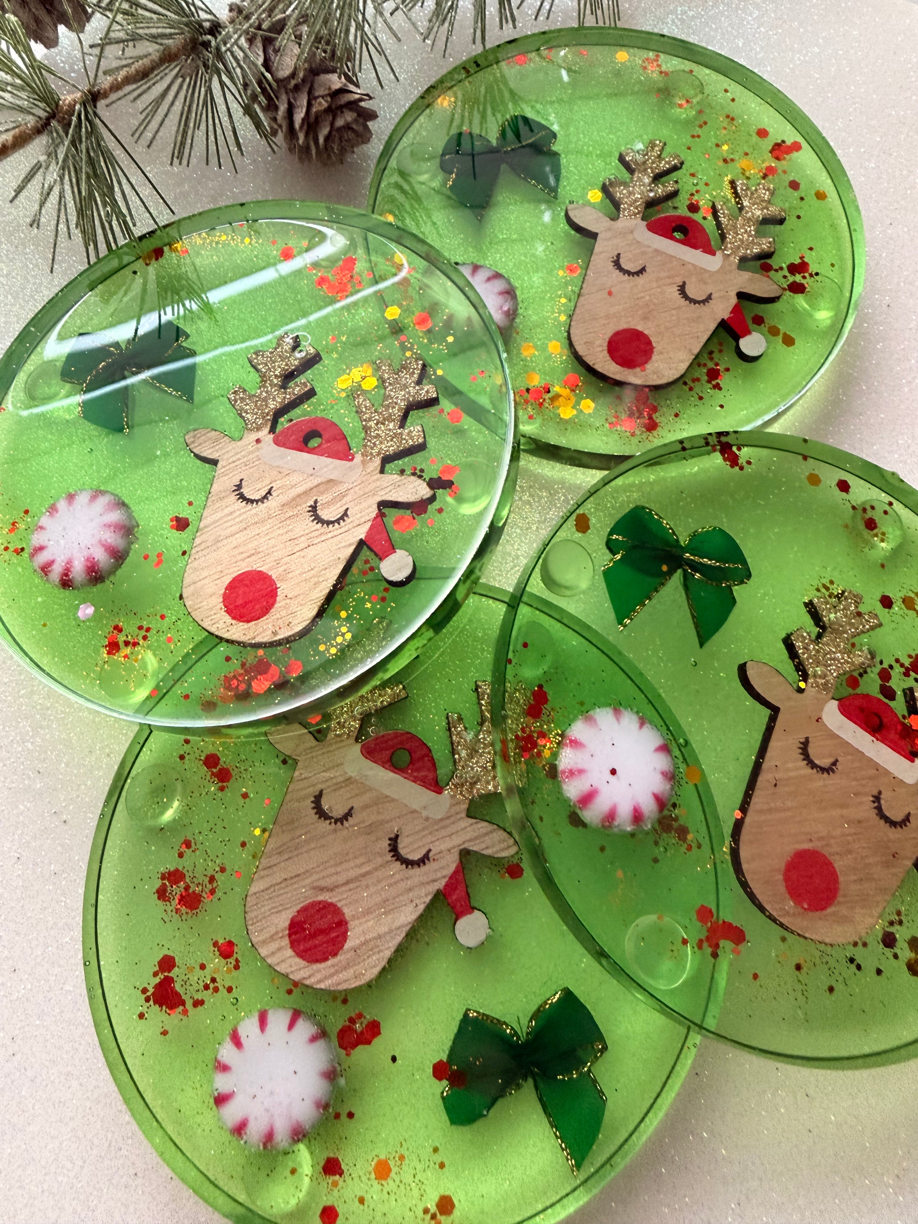 Reindeer & Green Bow Coasters
