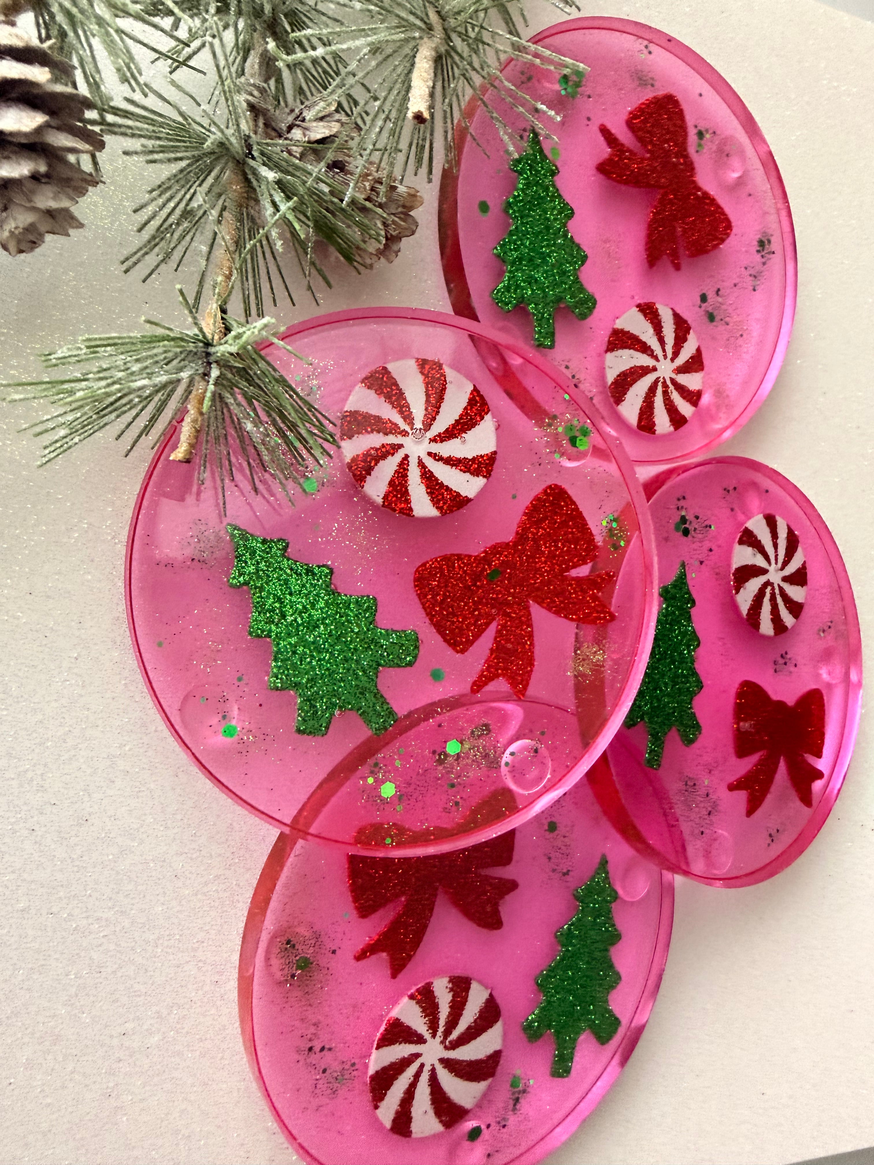 Peppermint Swirl & Red Bow Coasters