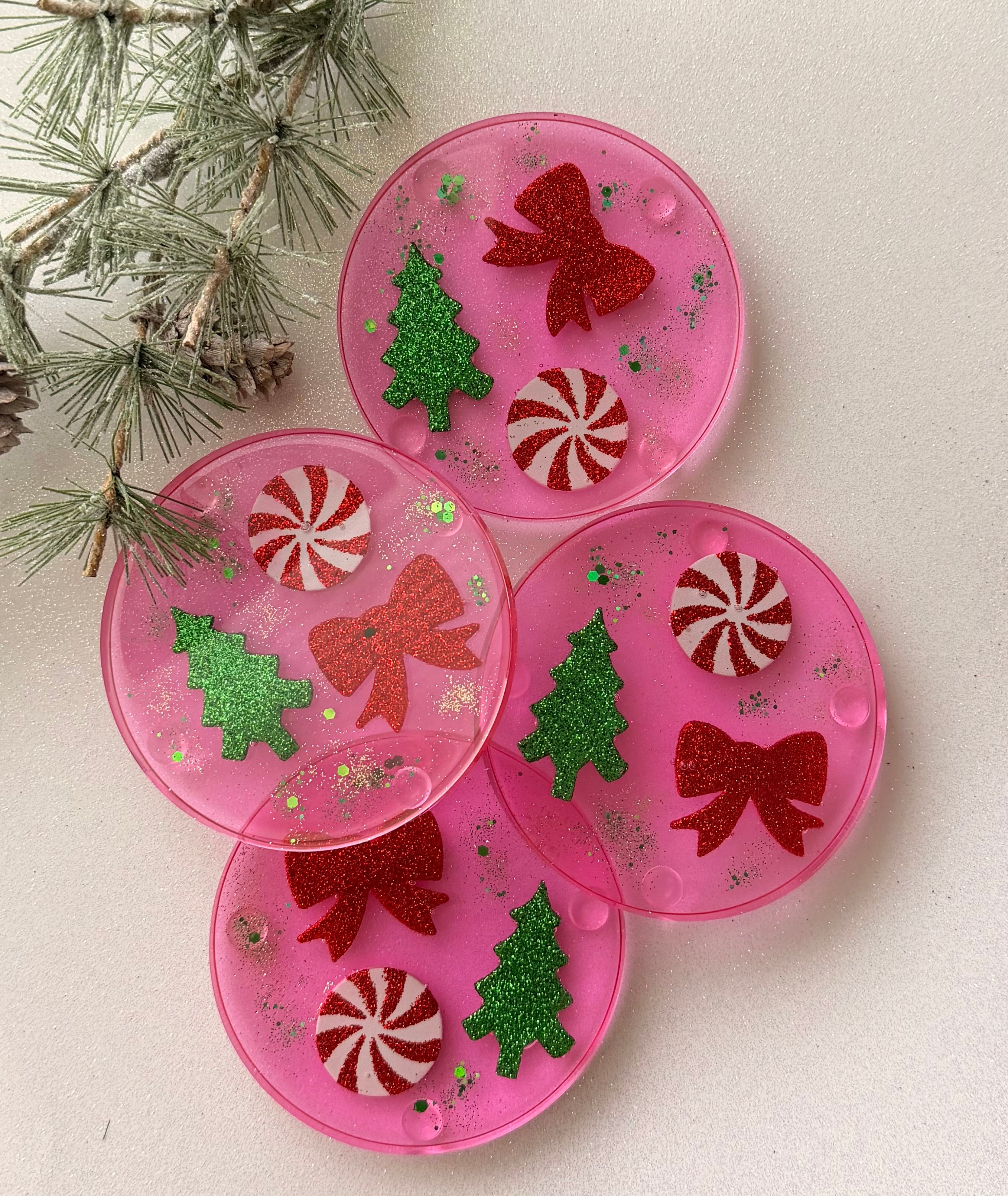 Peppermint Swirl & Red Bow Coasters