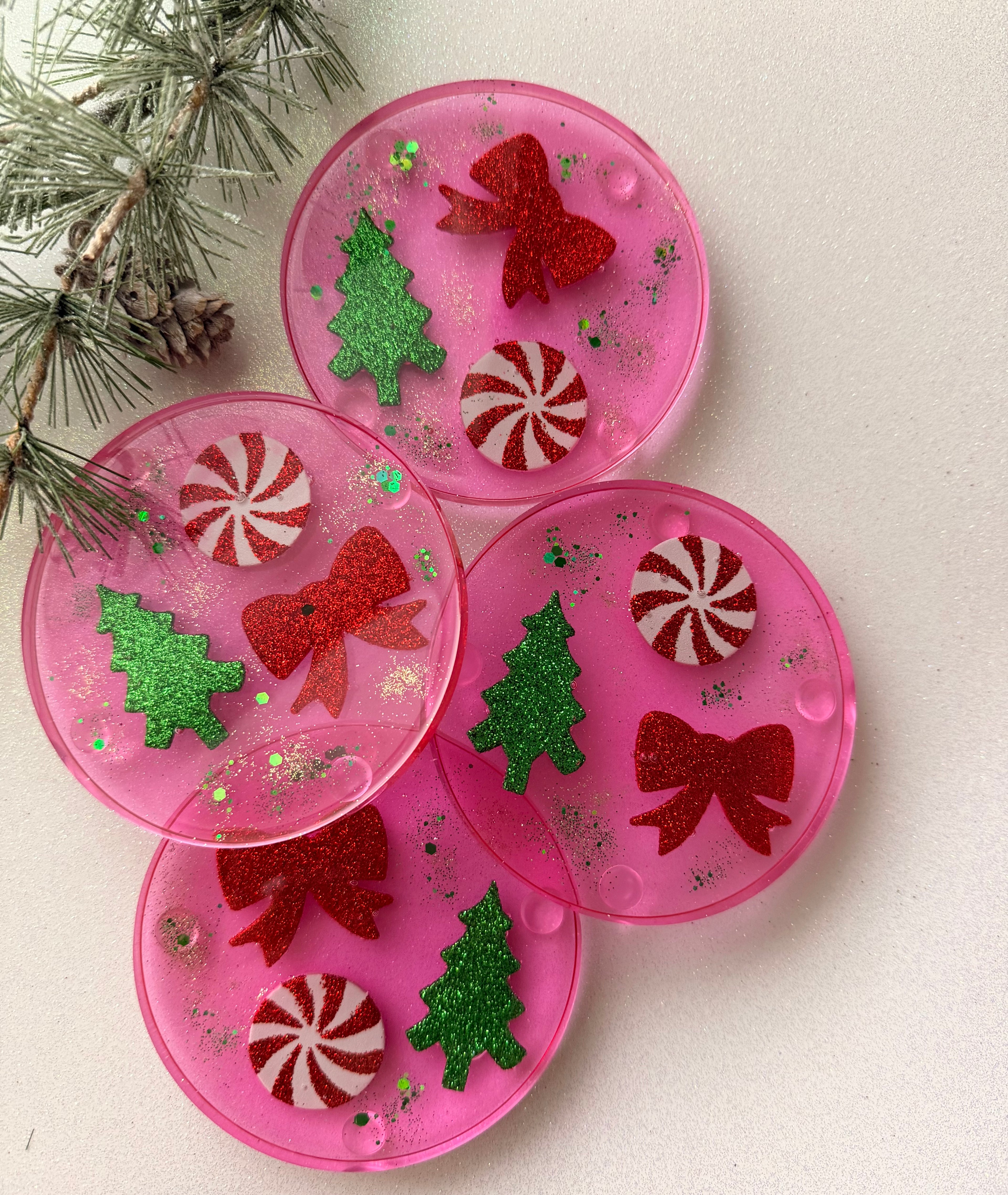 Peppermint Swirl & Red Bow Coasters
