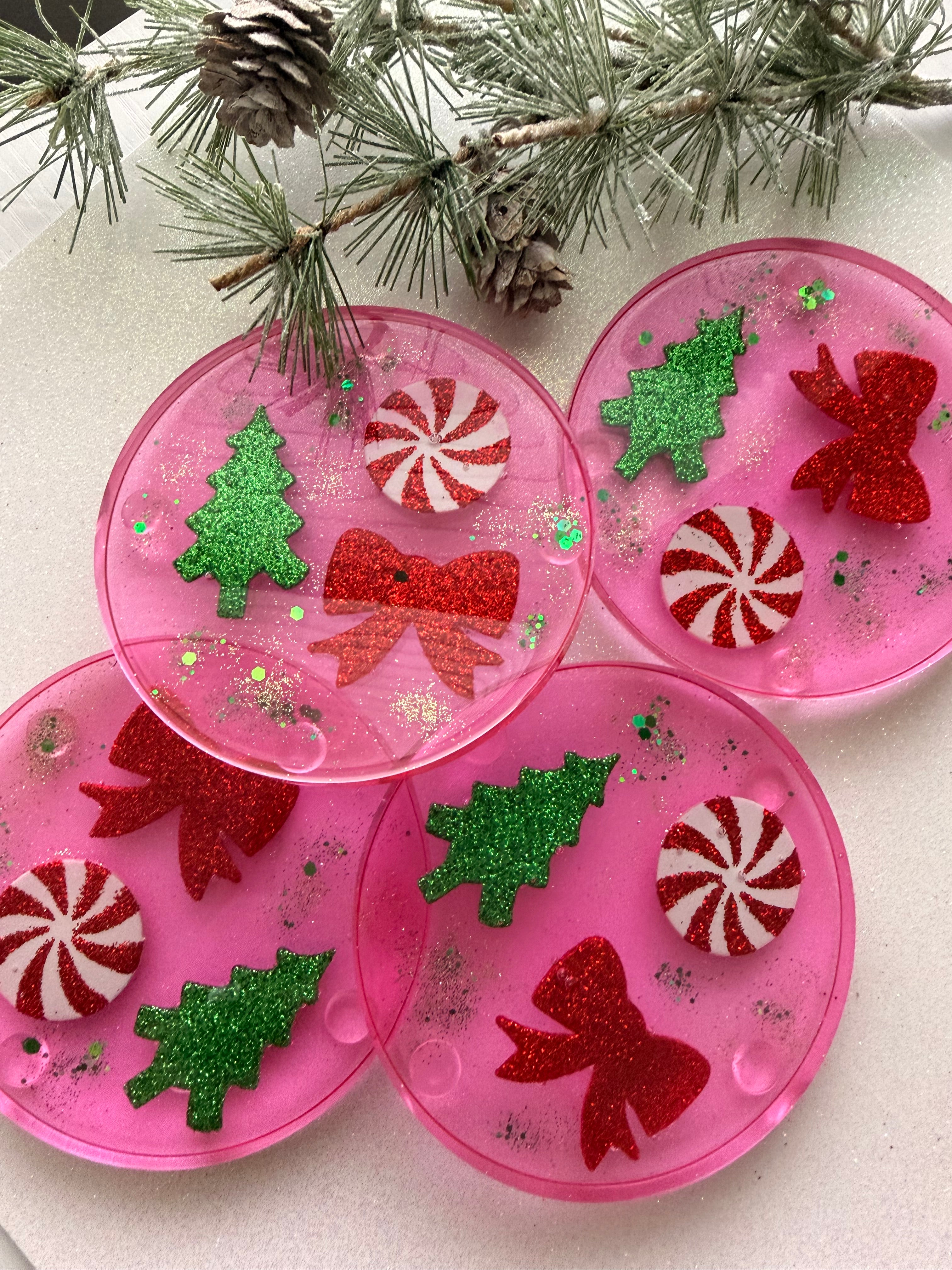 Peppermint Swirl & Red Bow Coasters