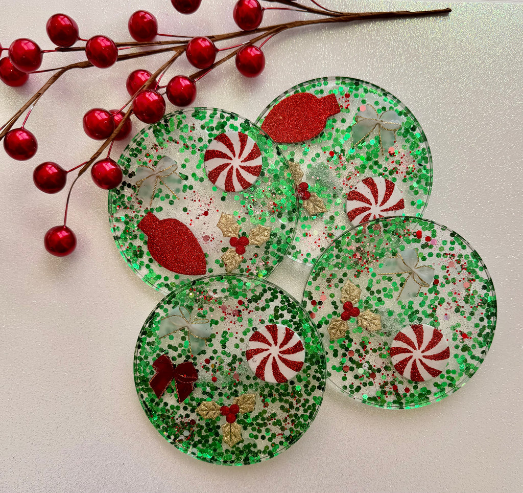 Green Sparkle & Peppermint Swirl Coasters