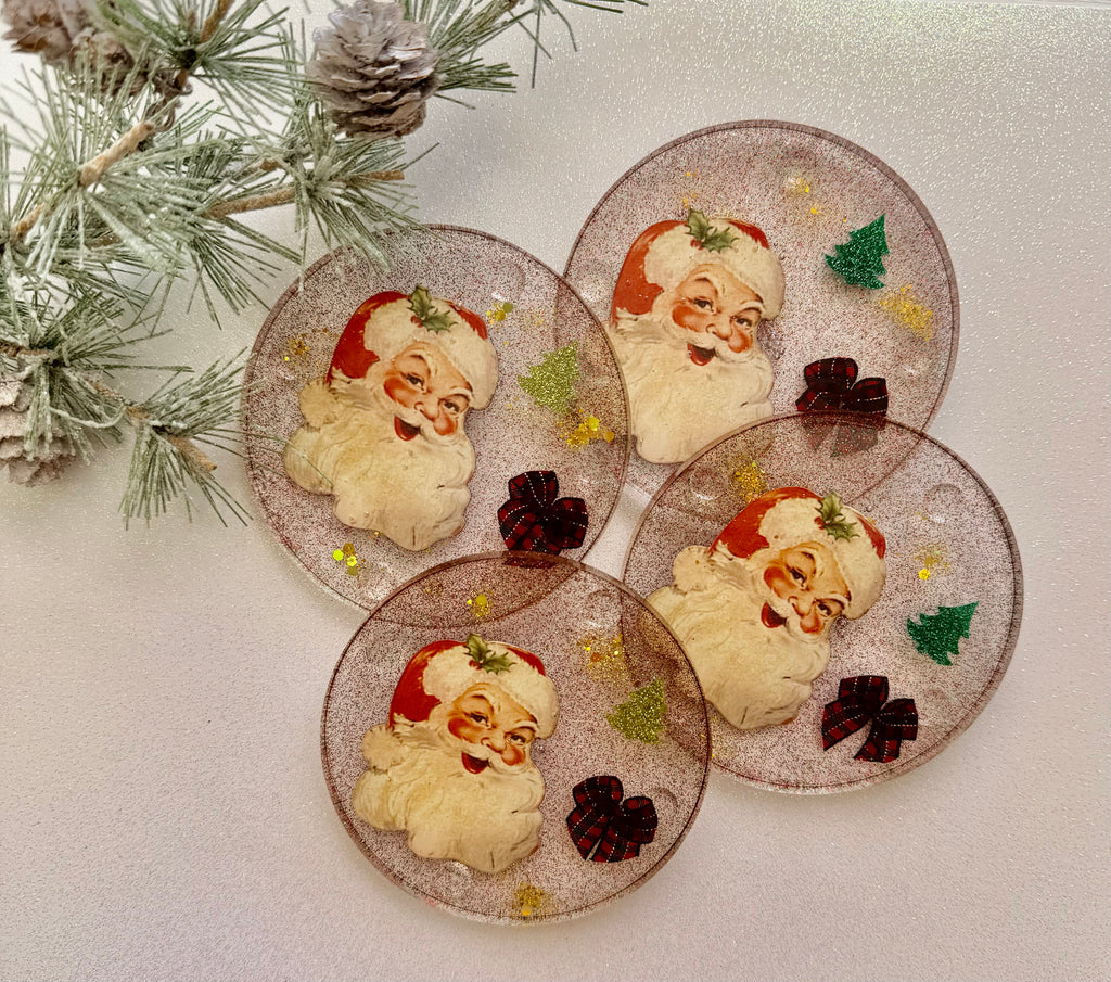 Vintage Santa & Bow Coasters