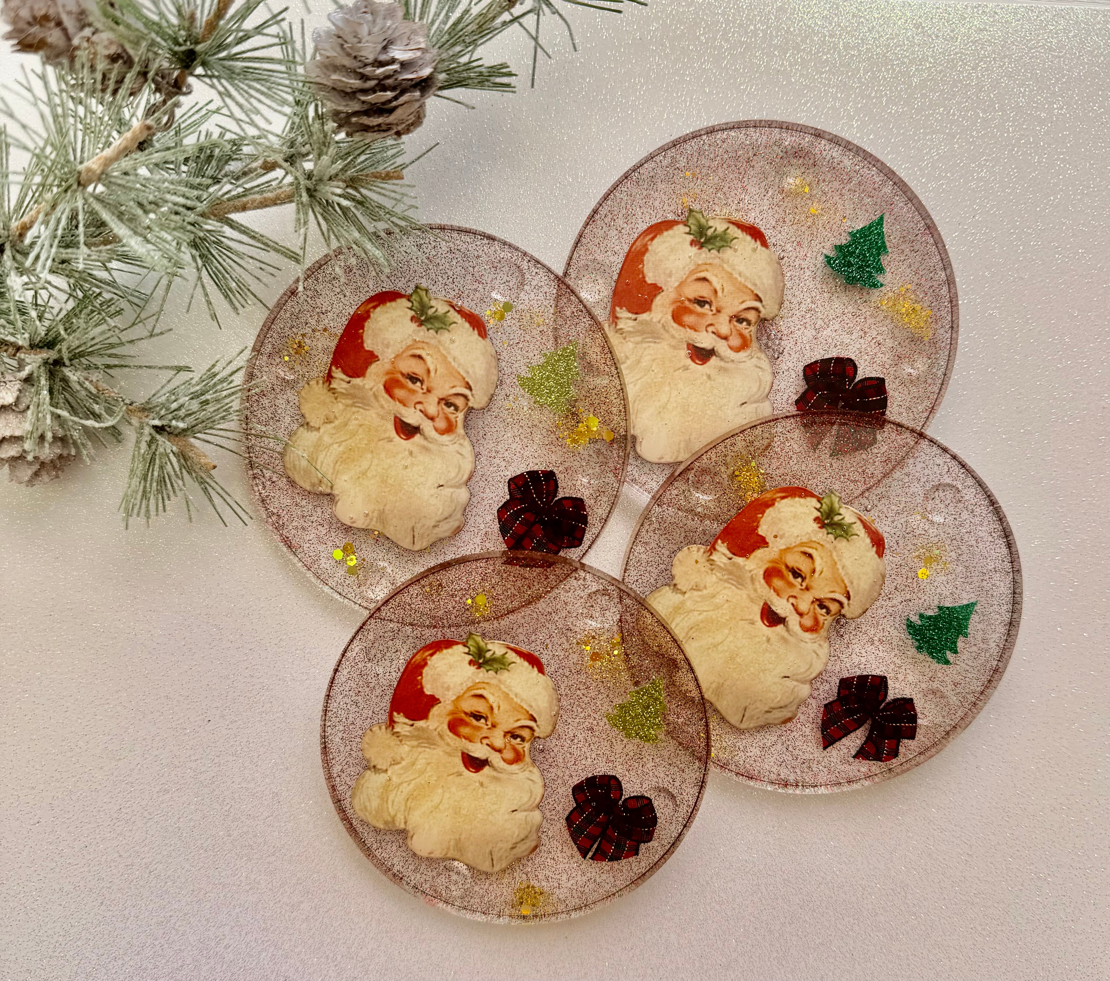 Vintage Santa & Bow Coasters