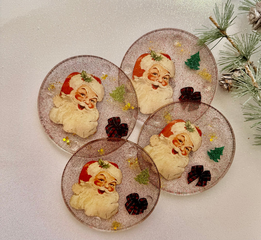 Vintage Santa & Bow Coasters