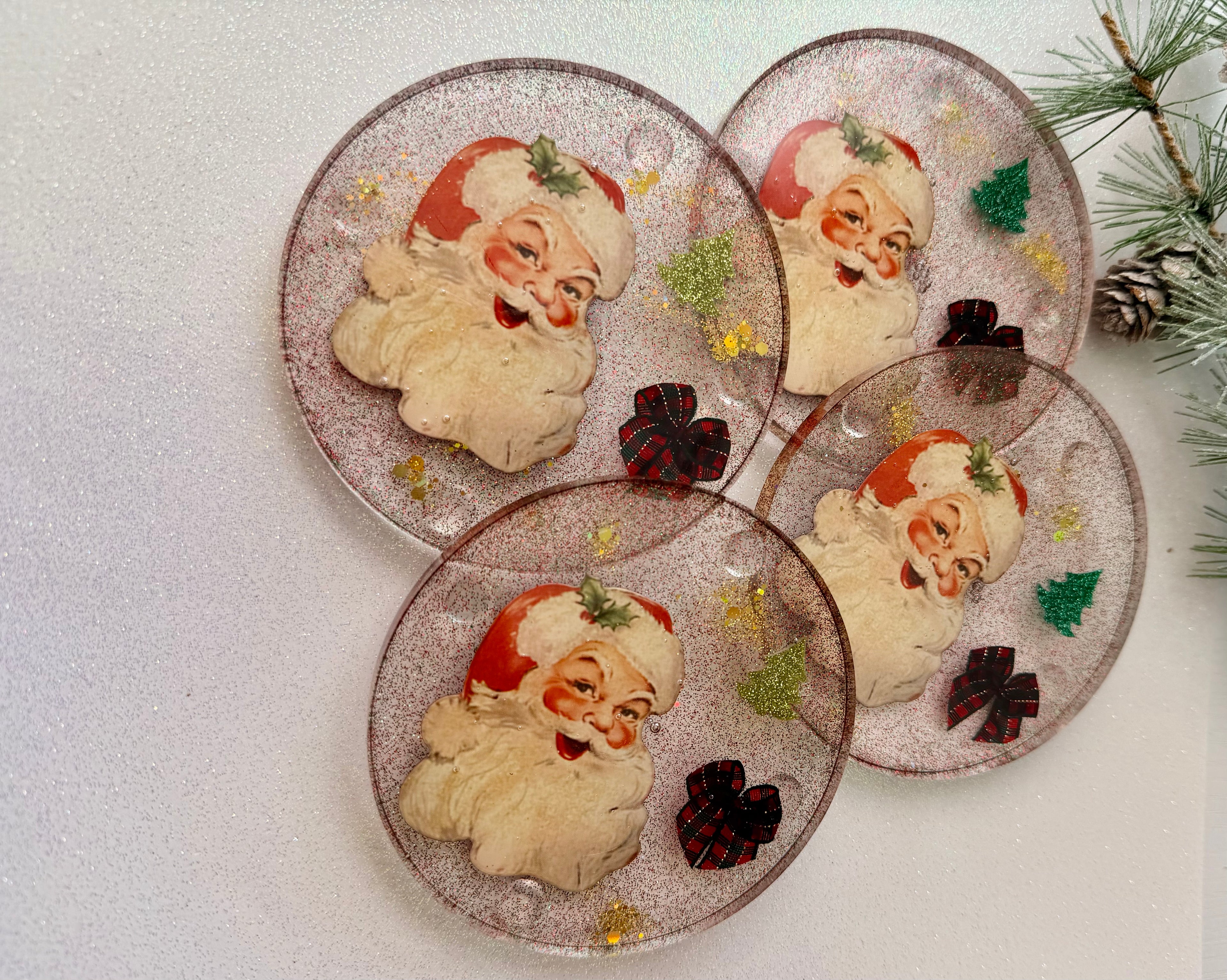 Vintage Santa & Bow Coasters