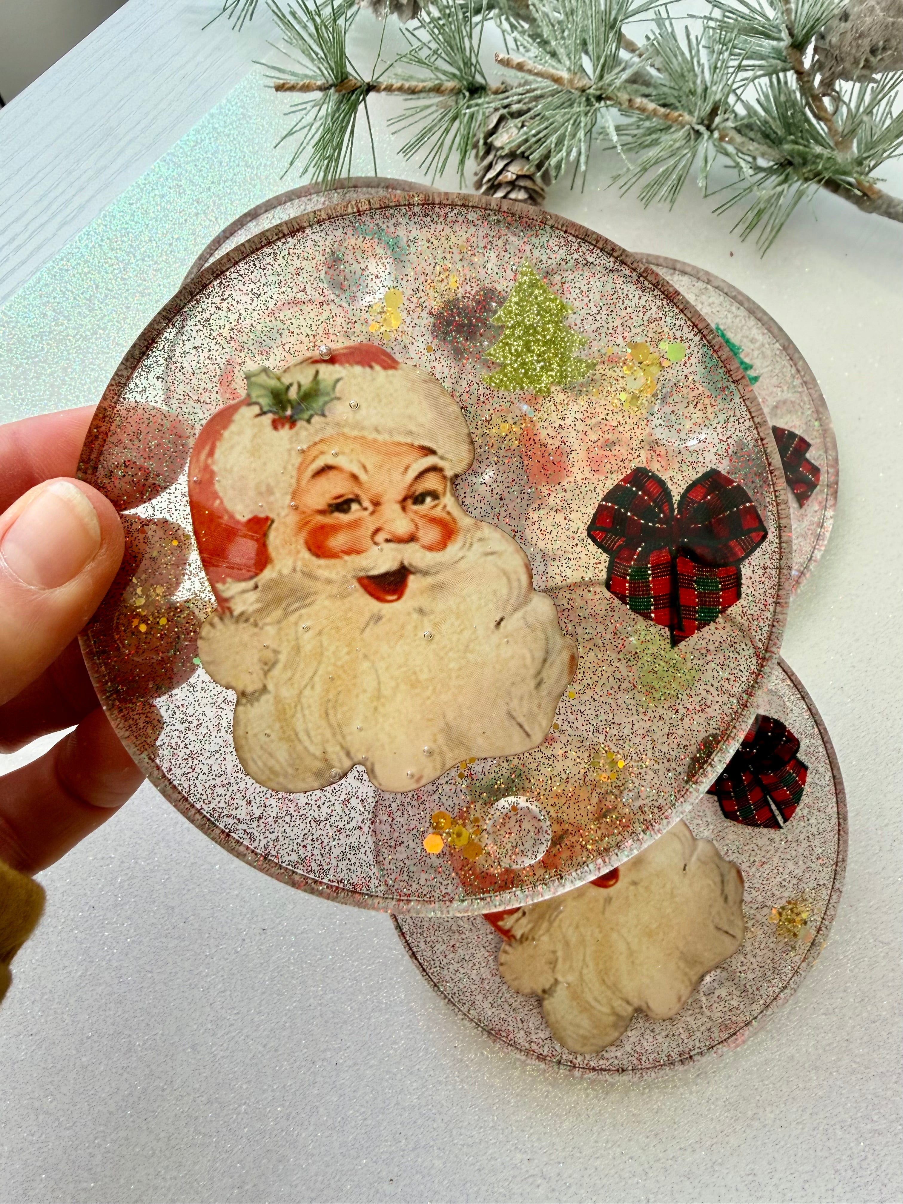 Vintage Santa & Bow Coasters
