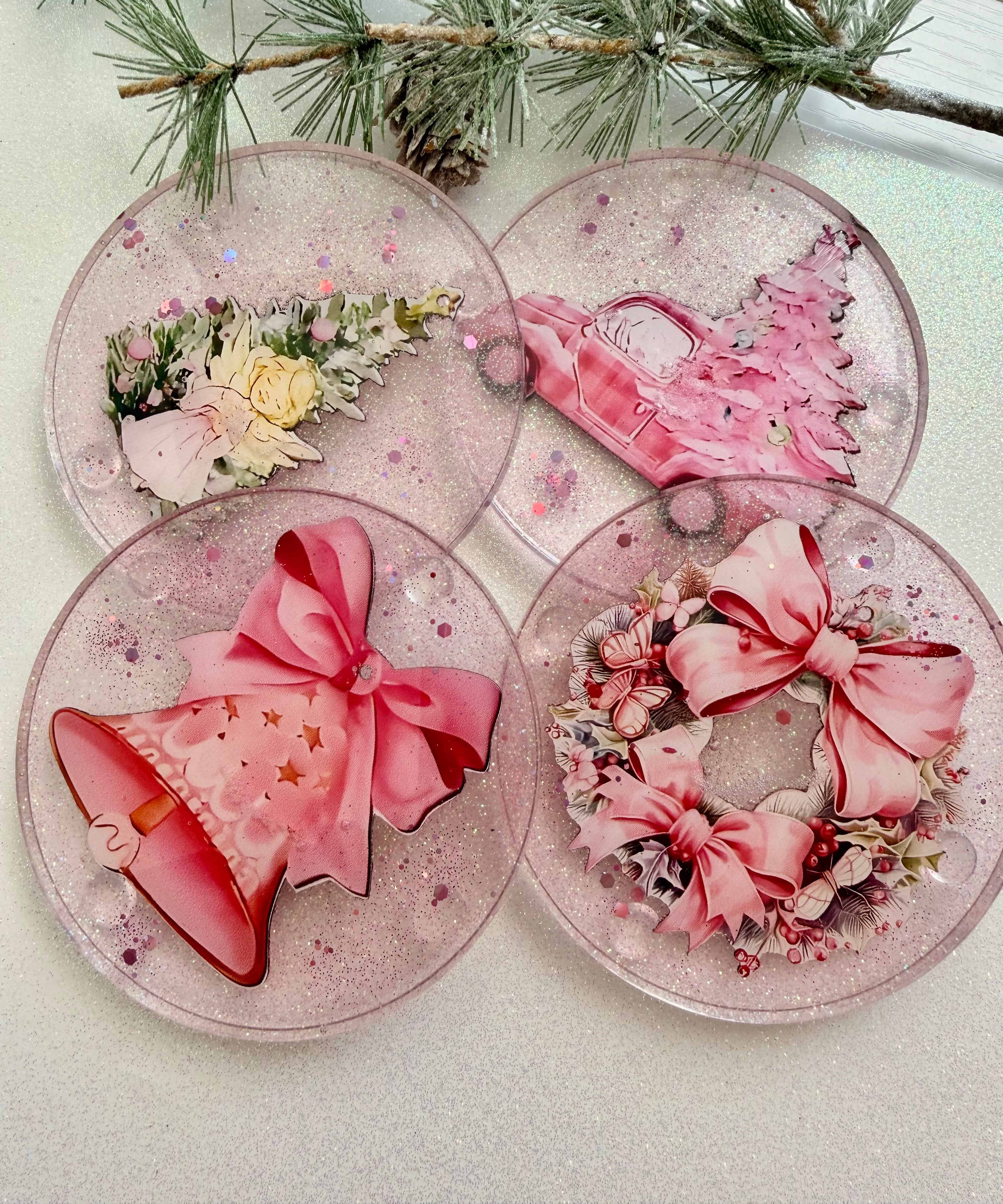 Pink Inspired Christmas Coasters